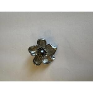 Vintage Silver Flower Brooch with Pearl Center
